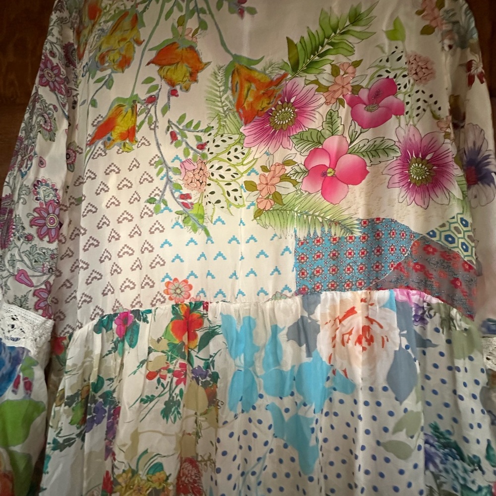 💓Gorgeous Bohemian Johnny Was Floral Patchwork Dress with Slip Included - Picture 13 of 14